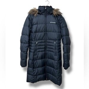 Columbia Varaluck Navy Blue Long Down Hooded Puffer Winter Jacket Coat Small